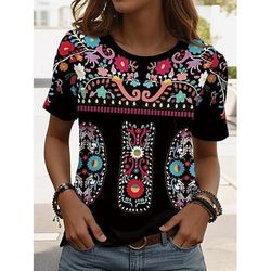 Per donna Maglietta Stampato Grafico Paisley Vintage Elegante Casual Manica Corta Girocollo Top Regolari Quotidiano Weekend Abbigliamento mare Nero bianco rosso Nero Rosa Verde scuro Marrone