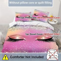 TEMU 2/3pcs Set, Closed Eyes, Eyelashes, Glitter Sequins, Bedding Set, Quilt Cover Set, Zipper Design, Machine Washable 1-quilt Cover +1/2 Pillowcase, No Filling