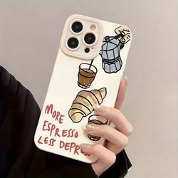 TEMU Shock-resistant Phone Case Featuring Espresso Coffee And Croissant Art, Stylish And Sturdy Tpu Protective Cover, Suitable For Iphone Models 16/15/14/13/12/11 Pro Plus And Pro