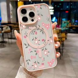 TEMU A Floral Magnetic Circular Soft Shell Phone Cover, Models 16, 15 Pro Max, 14, 13, 12, 11 Pro , And 13 Mini For Protection.