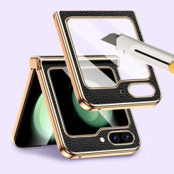 LANGSIDI Natural Leather Phone Case for Samsung Galaxy Z Flip6 Flip5 Flip 6 5 Luxury Hinge