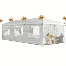 TEMU 10'x 30' Canopy Tent Gazebo Patio Outdoor Party Wedding Tent With 8 Sidewalls White