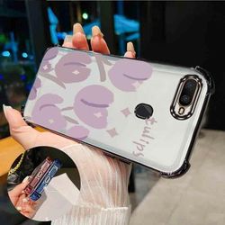 TEMU Luxury Transparent Phone Case With Purple Tulip Flowers For Oppo A5s, Designed To Be Shockproof And