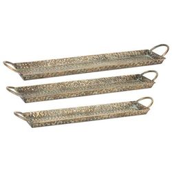 Tray (Set of 3) 21.5"L, 23.75"L, 26"L Metal by Melrose in Gold/silver/blue