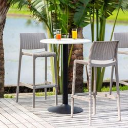 Set of 2 Rue Outdoor Stackable Bar Stools by Lagoon in Taupe