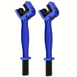 TEMU 2-pack Blue Motorcycle Chain Brushes, Abs Gear Cleaning Tool, Oil Stain Remover, Portable For Scooters, Mountain Bikes, Bike Chain Cleaning Accessories