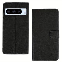 TEMU Compatible With Pixel 3a 4 4xl 6a 7 7a 8 8a Pro Wallet Case With Kickstand Black Leather Flip Protective Phone Case Cover