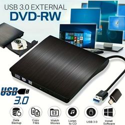 TEMU Usb 3.0 External Cd/dvd Rw Drive, Slim Portable Burner Reader Player For Laptop Pc, Compatible With Usb 3.0 & Usb C Cable, No Battery Included