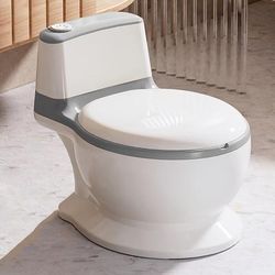 TEMU Simulated Toilet Training Seat - Large, Easy-clean Plastic Baby Potty For , White With Gray Accents, Teaching , Training Toilet Seat| Design|durable Plastic