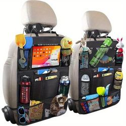 TEMU 1/2pcs Multi- Seat Organizer With Tablet Holder, Cup Holders & Storage Pockets - Durable Oxford Fabric, Fits Most Vehicles, Black, Vehicle Interior Accessory, Design, Sturdy Construction