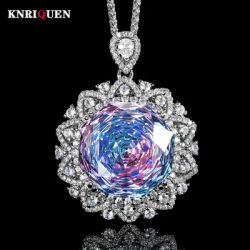 Retro 18mm Amethyst Pink Quartz Tourmaline Pendant Necklace for Women Lab Diamond Cocktail Party Fine Jewelry Accessories Gift