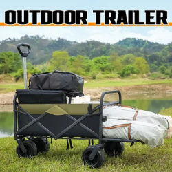 Heavy Duty Folding Shopping Cart Large Capacity Camping Wagon Wheels Outdoor Push Cart Dolly Handcart Wagon Basket Cart