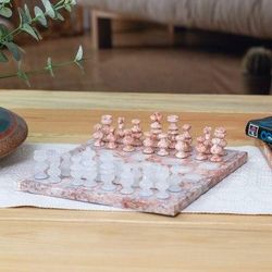 Exhilarating Challenge,'Modern Onyx and Marble Chess Set Carved by Hand in Mexico'