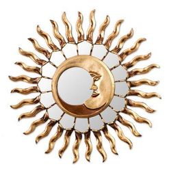 Brilliant Moon,'Radiant Crescent Moon Bronzed Wood Wall Mirror'