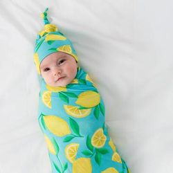 Blue Sunny Citrus Swaddle & Hat Set - OSFA