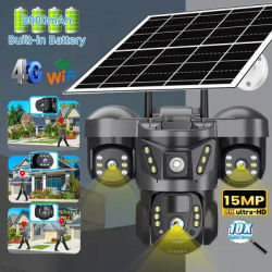 15MP 4G Solar Camera Triple Lens 10x Zoom Triple Screen Outdoor PTZ CCVT Motion Detection Security Video WiFi Monitor HD Camera