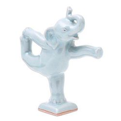 'Handmade Ceramic Elephant Yoga-Themed Figurine'