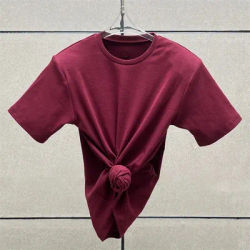 T-shirt femme 2025 été nouveau haut à manches courtes tricoté élastique fleur 3D décoré col rond pull pur coton haut court