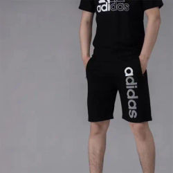 Adidas Exercise Sets Men and Women Elasticity Sweat Absorbing Quick Drying T-shirts and Shorts Sets White and Black