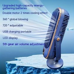 TEMU Veversatile Portable Air Conditioner & Cooler - Dual Motor, 5-speed Fan With 720° Surround, Usb Rechargeable, Ideal For Office, Travel, Camping