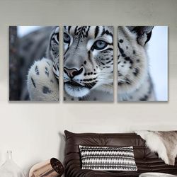 TEMU 3pcs Snow Leopard Cub Wall Art - Frameless, High-definition Print For Living Room, Office, Bar & Party Decor - Ideal Birthday, Holiday & Home Gift, Snow Leopard Cub
