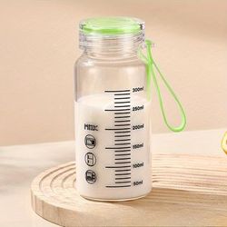 TEMU Portable Glass Milk Bottle, 6.76oz, Leak-proof, Microwave Safe, Heat Resistant, With Measurement Marks, Home Kitchen Use, Patterned Design, Glassware