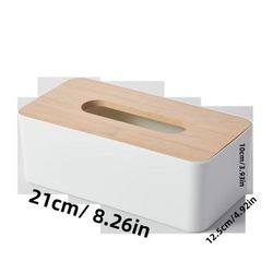 TEMU Plastic Tissue Box Holder With Wooden Lid - Painted Finish, Ideal For Home, Office, And Restaurant Use, Tissue Box Holder