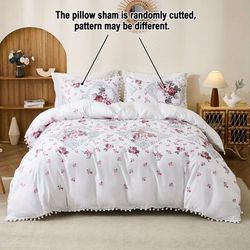 TEMU 3pcs 80g Polyester/polyester Red Pink Floral Quilt Cover Set, Bedding Three-piece Set, 1 Quilt Cover And 2 Pillowcases, Style, Ten Sizes