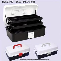 TEMU A 3-tier Fishing Tackle Box With Lock Closure, Made Of Durable Abs, Featuring Red Interior And Multiple Compartments For Bait And Equipment, Camping And Fishing, Fishing Gear.