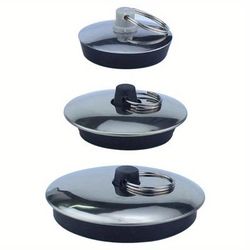 TEMU 3pcs Stainless Steel Sink Drain Stoppers With Rubber Seal - Multipurpose Laundry And Mop Sink Plugs, Leak-proof Lid Covers For Bathroom Or Kitchen Drains, Bathroom Sink Drain Stopper