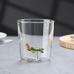 TEMU Cartoon Glass Cups With 3d Animal Designs - Reusable, Machine Washable, 350ml Milk Cups, Glassware, Animal Theme, Multipurpose, Patterned Product