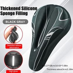 TEMU 1pc Soft & Thick Gel Bicycle Seat Cushion With Reflective - Breathable, Comfortable Memory Foam Pad For Mountain & Road Bikes, Black, Blue/white & Red/black Options, Mountain Bike Accessories