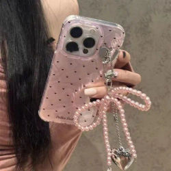 Love Laser Pink Bow PC Case For iPhone 13 14 12 16 15 Pro Max 11 12 14 Plus XS Max XR X 7 8 Plus SE