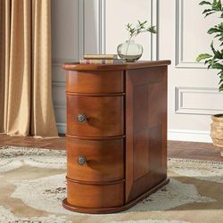 TEMU Walnut Wood End Table, 2-drawer Narrow Side Table With Finished Back, No