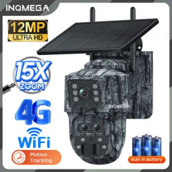 Solar Camera Outdoor 12MP 6K Dual Screen WIFI / 4G SIM Monitor IP66 PIR Human Detection Security Camera Camouflage Forest Ubox