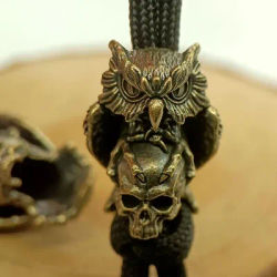 Retro Brass Owl Skull Head EDC Knife Beads DIY Paracord Bracelet Accessories Outdoor Tool Survival Umbrella Rope Lanyard Pendant