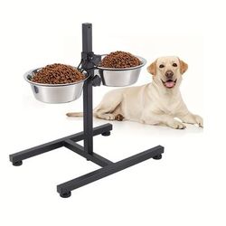 TEMU Adjustable Height Double Bowl Feeder Elevated Raised Stand Feeding Food, Without Battery