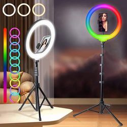 "TEMU Zomei 12" Selfie Ring With Tripod Stand, 63'' Tall, 38 Color , Dimmable Led For Iphone & Android, Ideal For Makeup, Photography, Videos, Makeup Lighting | Sleek Led Ring | Usb Powered Light"
