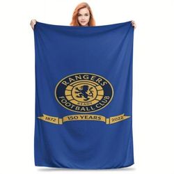 TEMU Rangers Football Club Flannel Throw Blanket - , 100% Polyester, Machine Washable, Ideal For Sofa & Bed, Perfect Gift For Home & Travel