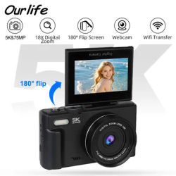 Ourlife AC600 Pro Compact 5K Digital Photography Camera 18X Digital Zoom 75MP 180° Flip Screen WIFI Vintage Vlog Video Recorder