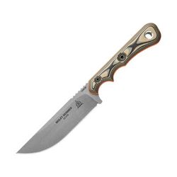 TOPS Knives Muley Skinner Knife 9.25in Overall 4.75in Tumbled Finish 154CM Stainless Drop Point Blade Black/Tan G10 Handle Kydex Sheath MSKIN-01