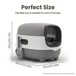 TEMU Extra-large Self-cleaning Cat Litter Box With Durable Scoop - , Rectangular Design, Gray Plastic, Ideal For Indoor Cats, Easy | Modern Gray | Rectangular Litter Box, Litter Box