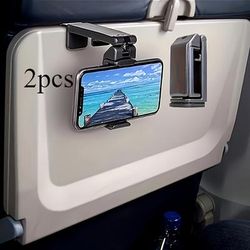 TEMU 2pcs Oldable Adjustable Airplane Phone Holder Stand, Portable Travel Desk, Rotatable, Selfie-, Universal , Made Of Abs Material, For Flight, Train, And Car Seats