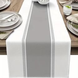 TEMU Classic Gray Stripe Table Runner, Modern Art Tablecloth, Suitable For Dining Table, Dresser Runner, Farmhouse Style Dinner Party, Decoration 33*90cm, 33*120cm, 33*183cm, 33*230cm, 33*275cm