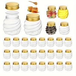 TEMU 24pcs 2-ounce Honey Jars With Metal Lids - Ideal For Weddings, Showers, Birthdays, And - Reusable Plastic Containers For Sweets And Gifts, Favor Jars | Elegant Container Set | Metal Lid Jars