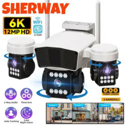 Three Lens PTZ IP Camera Outdoor 6K 12MP HD Three Screen WiFi Security Camera Auto Tracking Triple Screens Wireless CCTV Camera