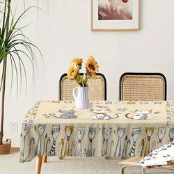 TEMU 1pc Cats & Print Wrinkle-resistant Polyester Tablecloth - 6 Sizes For Indoor/outdoor Birthday Parties, Holidays, Home Decor, Holiday Table Setting, Table Accessory, Smooth Machinemade
