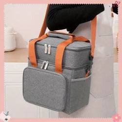 Double Layer Crossbody Lunch Bags Large Capacity Cooler Thermal Insulation Picnic Food Beverage Bag Outdoor