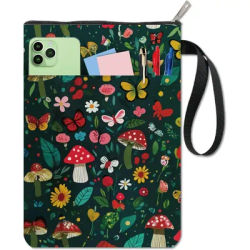 Mushroom Book Covers Flower Book Protector Green Book Sleeve for Paperbacks Washable Fabric Cloth Book Cover with Zipper