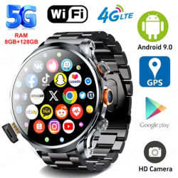8GB + 128GB RAM 5G/4G montre intelligente 1.95 pouces AMOLED 1100mah batterie 500W caméra GPS WIFI Google APP télécharger Smartwatch Android 9.0